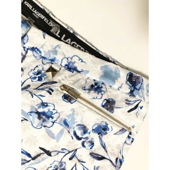 Karl Lagerfeld Paris Floral Skinny Pants Blue White Ankle Crop Trousers Sz 8 NWT - Picture 6 of 9